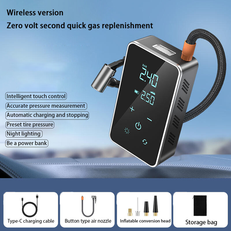 Ručni zaslon osjetljiv na dodir s LED osvjetljenjem, bežična pumpa za napuhavanje automobila i pumpa, pogodna za automobile/motocikle/bicikle/lopte