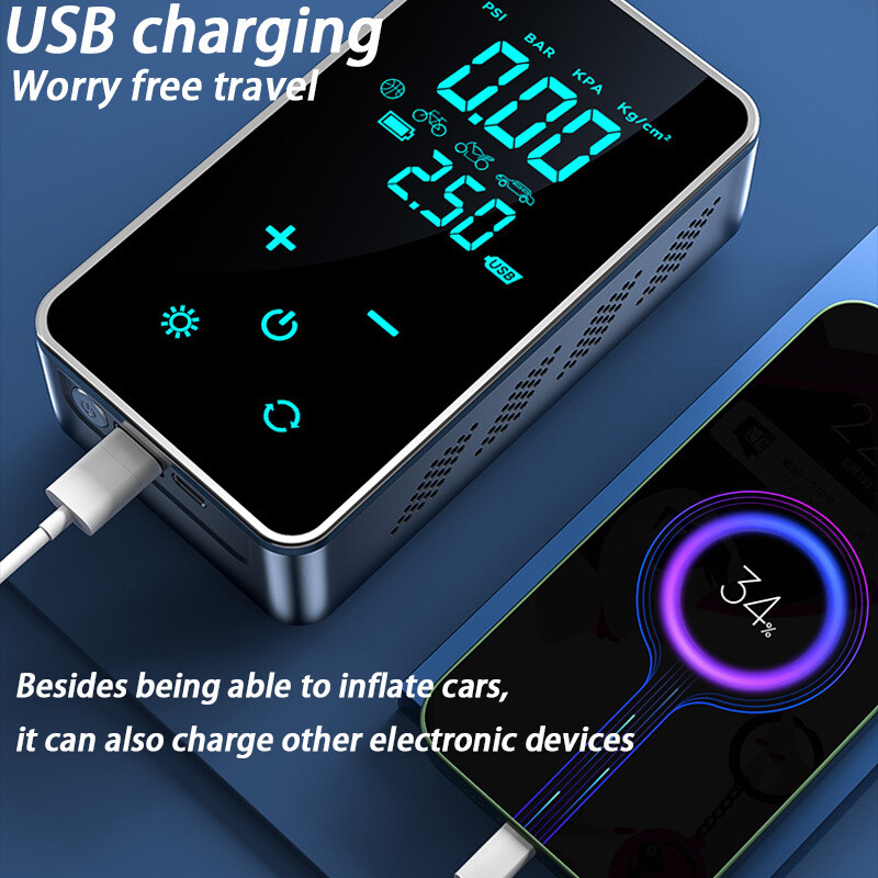 Ručni zaslon osjetljiv na dodir s LED osvjetljenjem, bežična pumpa za napuhavanje automobila i pumpa, pogodna za automobile/motocikle/bicikle/lopte