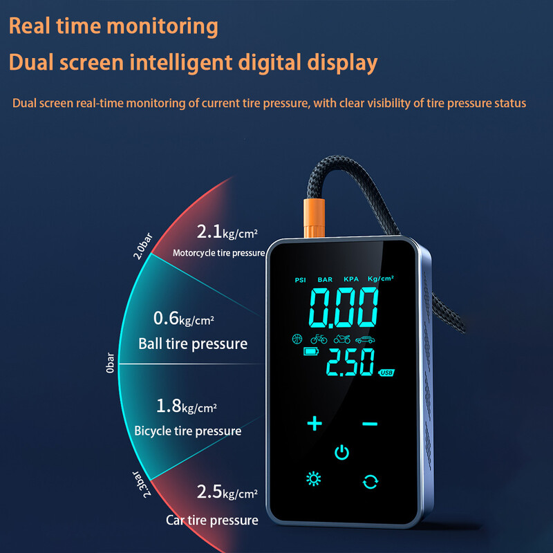 Ručni zaslon osjetljiv na dodir s LED osvjetljenjem, bežična pumpa za napuhavanje automobila i pumpa, pogodna za automobile/motocikle/bicikle/lopte