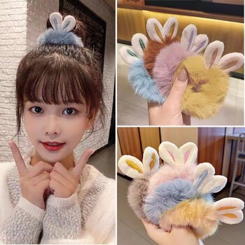 4 PC Cute βελούδινα αυτιά κουνελιού Scrunchies Hair Ties Fluffy Ponytail Holder Ελαστικά μαλλιών Scrunchy Spiral δαχτυλίδι μαλλιών Αξεσουάρ μαλλιών