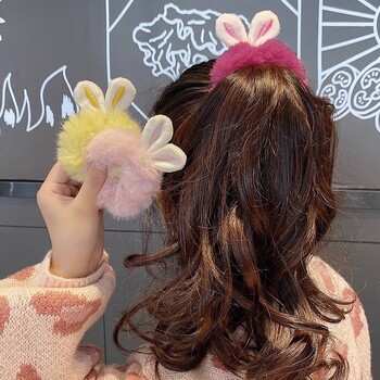 4 PC Cute βελούδινα αυτιά κουνελιού Scrunchies Hair Ties Fluffy Ponytail Holder Ελαστικά μαλλιών Scrunchy Spiral δαχτυλίδι μαλλιών Αξεσουάρ μαλλιών