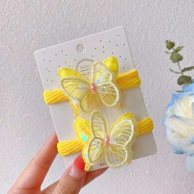 2 bucăți nou fluture cu paiete fete drăguțe legați o coadă de cal pentru copii benzi elastice pentru păr Accesorii pentru păr pentru copii cravate pentru păr pentru copii