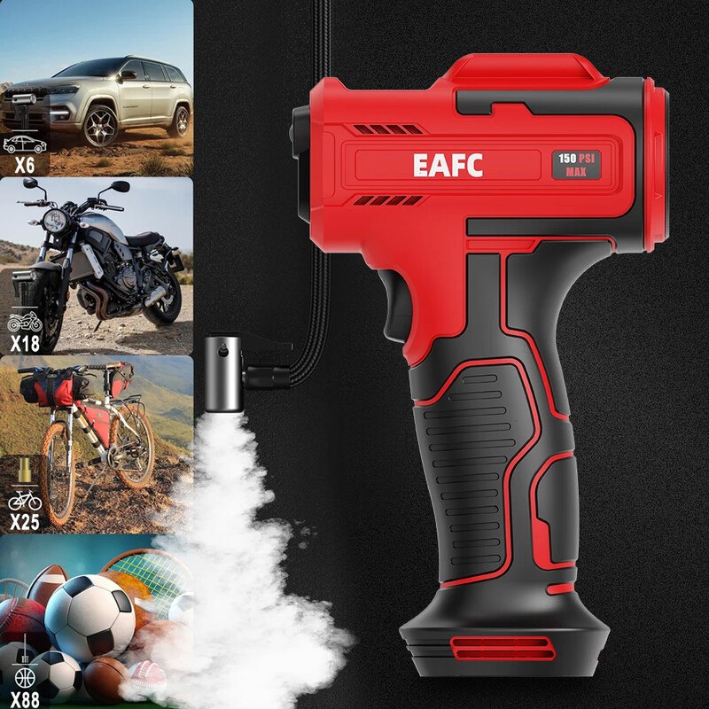 EAFC 150PSI Безжична помпа за надуване на кола с мека дръжка, Електрическа 4000mAh Въздушна помпа за автомобилни гуми за кола, мотоциклет, велосипед, лодка, топки