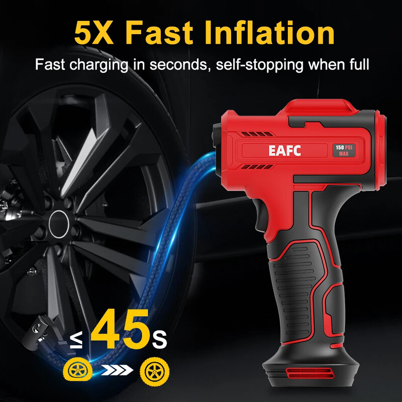 EAFC 150PSI Безжична помпа за надуване на кола с мека дръжка, Електрическа 4000mAh Въздушна помпа за автомобилни гуми за кола, мотоциклет, велосипед, лодка, топки