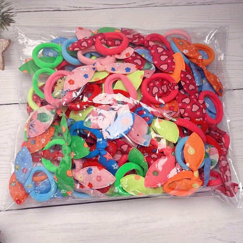 100 buc/set fete drăguțe urechi de iepure legături de păr benzi elastice de cauciuc frânghii de păr suporturi pentru coadă de cal Accesorii de păr cadou pentru copii