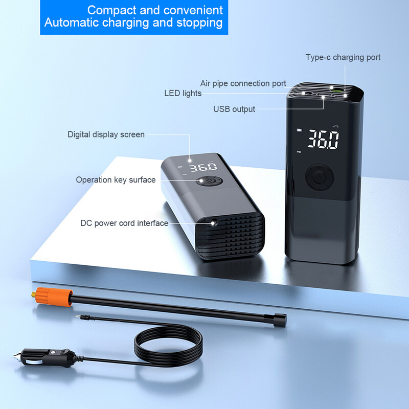 Pompă de aer cu fir/fără fir 1500mAh Afișaj LED Umflator anvelope auto 12V Pompă gonflabilă electrică Încărcare rapidă de mână pentru vehicul