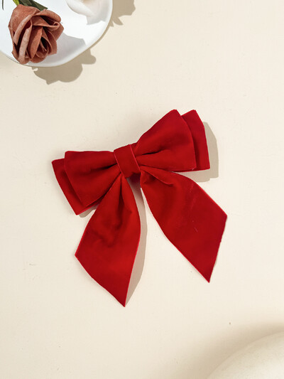 Agrafă de păr elegantă cu fundă din catifea retro, temperament feminin, senzație high-end, accesoriu de păr cu clemă de sus