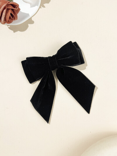 Agrafă de păr elegantă cu fundă din catifea retro, temperament feminin, senzație high-end, accesoriu de păr cu clemă de sus