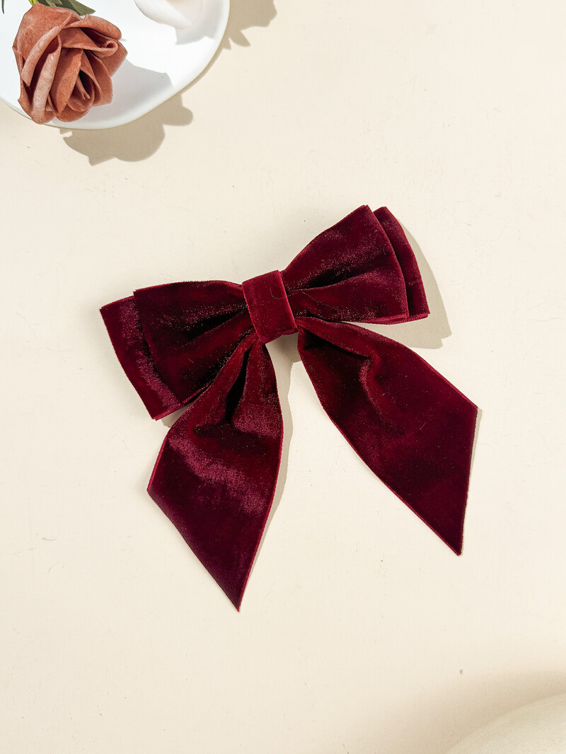 Agrafă de păr elegantă cu fundă din catifea retro, temperament feminin, senzație high-end, accesoriu de păr cu clemă de sus