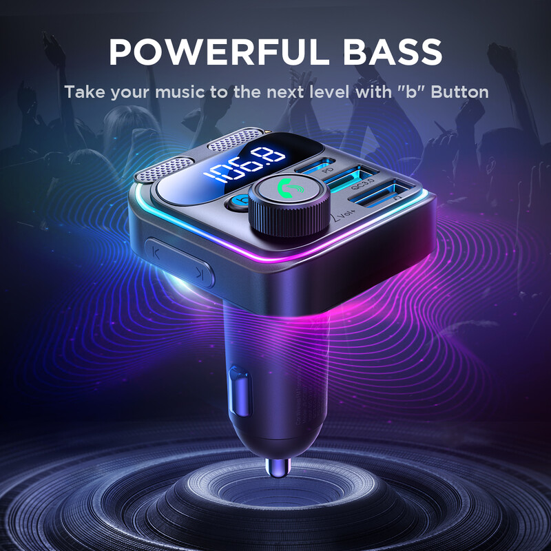 JOYROOM Bluetooth 5.3 FM raidītājs automašīnai 48W PD&QC3.0 automašīnas lādētāja adapteris Bluetooth un U disks, divi mikrofoni, brīvroku zvani