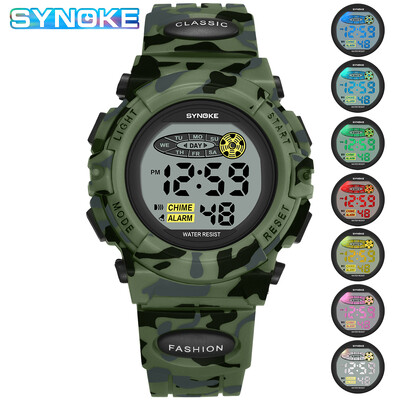 SYNOKE Ceas Sport Student Pentru Copii Ceasuri Electronice Colorate Ceas Impermeabil Ceas Digital pentru Copii Camuflaj