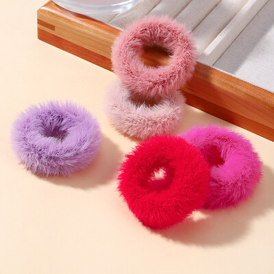 5 buc/pungă Mini inel de păr colorat de pluș pentru fete Inel pentru intestinul gras pentru bebeluși drăguț cap păros frânghie banda de cauciuc cu blană Accesorii pentru păr
