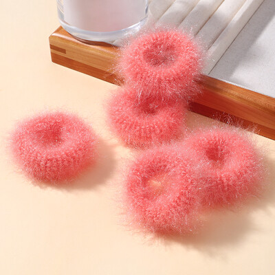 5 buc/pungă Mini inel de păr colorat de pluș pentru fete Inel pentru intestinul gras pentru bebeluși drăguț cap păros frânghie banda de cauciuc cu blană Accesorii pentru păr