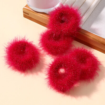 5 buc/pungă Mini inel de păr colorat de pluș pentru fete Inel pentru intestinul gras pentru bebeluși drăguț cap păros frânghie banda de cauciuc cu blană Accesorii pentru păr