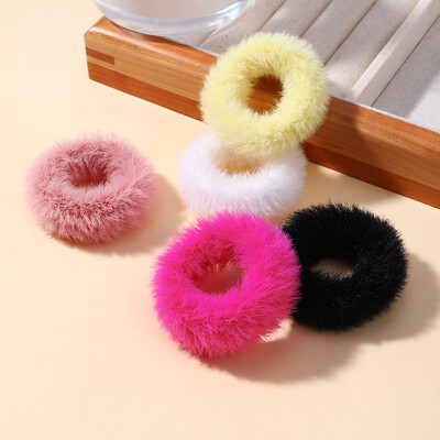 5 buc/pungă Mini inel de păr colorat de pluș pentru fete Inel pentru intestinul gras pentru bebeluși drăguț cap păros frânghie banda de cauciuc cu blană Accesorii pentru păr