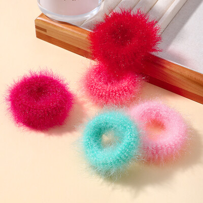 5 buc/pungă Mini inel de păr colorat de pluș pentru fete Inel pentru intestinul gras pentru bebeluși drăguț cap păros frânghie banda de cauciuc cu blană Accesorii pentru păr