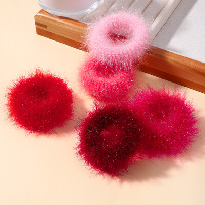 5 buc/pungă Mini inel de păr colorat de pluș pentru fete Inel pentru intestinul gras pentru bebeluși drăguț cap păros frânghie banda de cauciuc cu blană Accesorii pentru păr