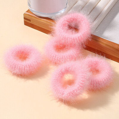 5 buc/pungă Mini inel de păr colorat de pluș pentru fete Inel pentru intestinul gras pentru bebeluși drăguț cap păros frânghie banda de cauciuc cu blană Accesorii pentru păr