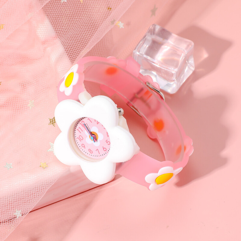 Изчистен и стилен силиконов детски кварцов часовник с цветя
