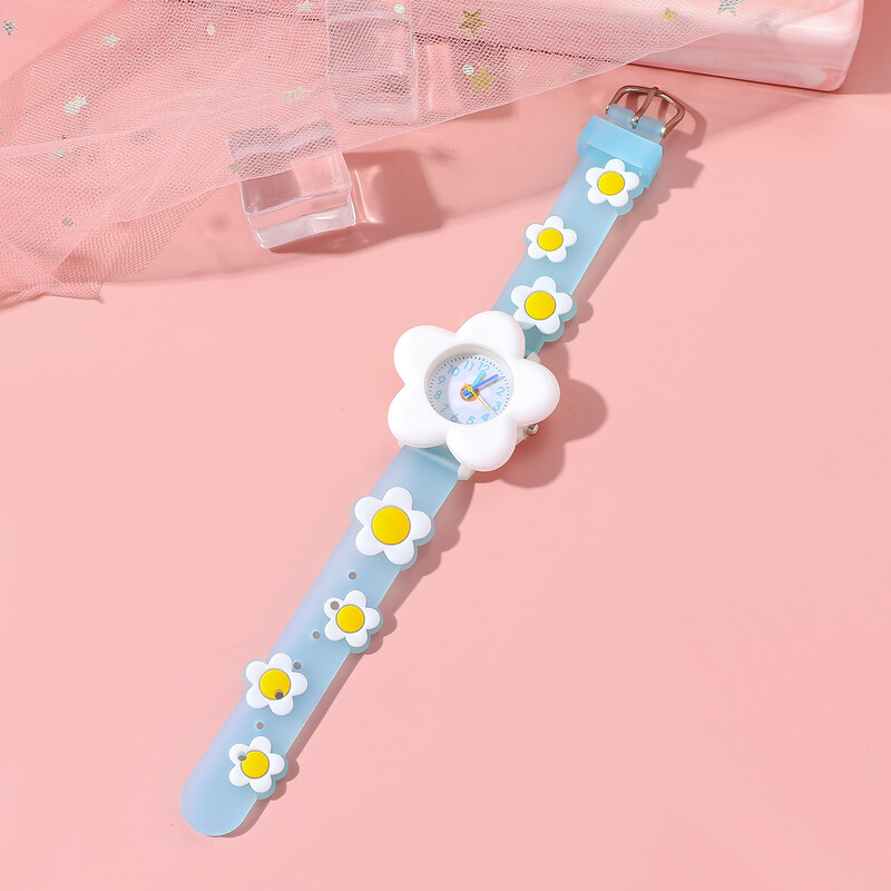 Изчистен и стилен силиконов детски кварцов часовник с цветя