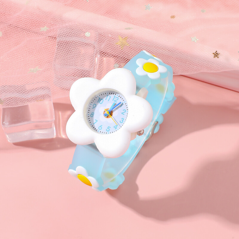 Изчистен и стилен силиконов детски кварцов часовник с цветя