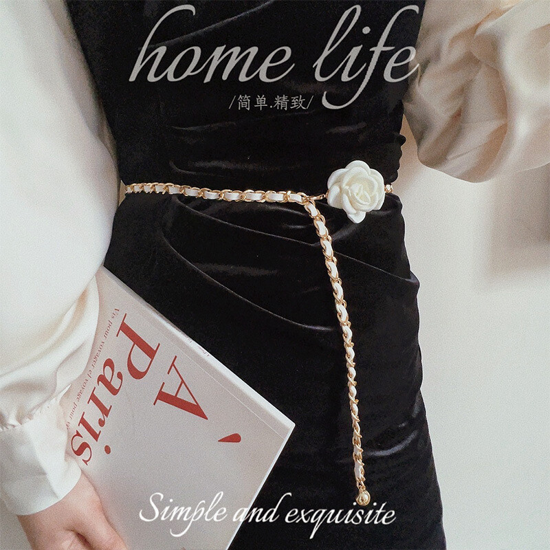 Chaîne en Metal à la Mode avec Pendentif Rose pour Femme, Ensemble de Jeans, Accessoires de Styliste de Marque de Luxe