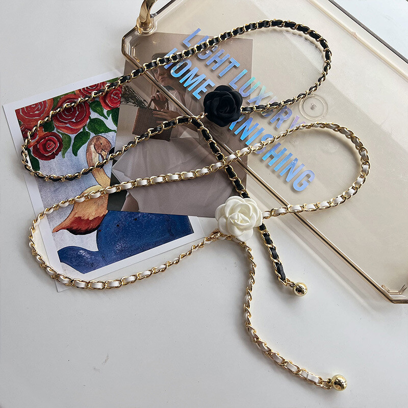 Chaîne en Metal à la Mode avec Pendentif Rose pour Femme, Ensemble de Jeans, Accessoires de Styliste de Marque de Luxe