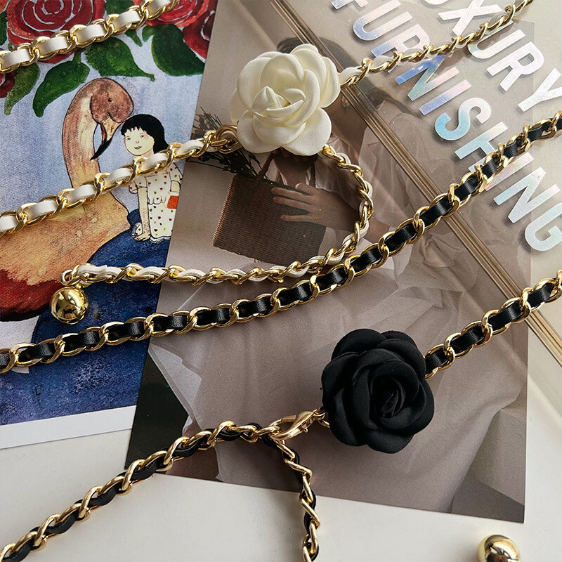 Chaîne en Metal à la Mode avec Pendentif Rose pour Femme, Ensemble de Jeans, Accessoires de Styliste de Marque de Luxe