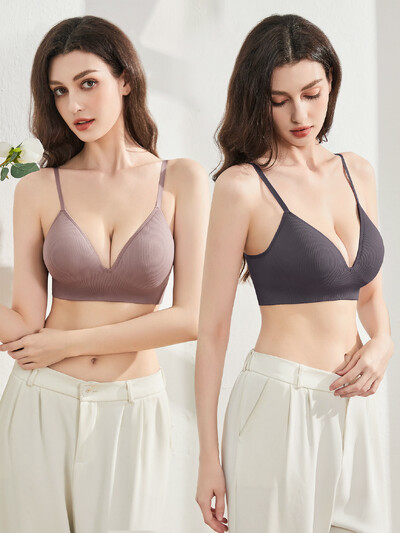Lenjerie de damă sexy fără inele de oțel sutien cu adunare confortabil și respirabil pentru a satisface nevoile zilnice 2 piese