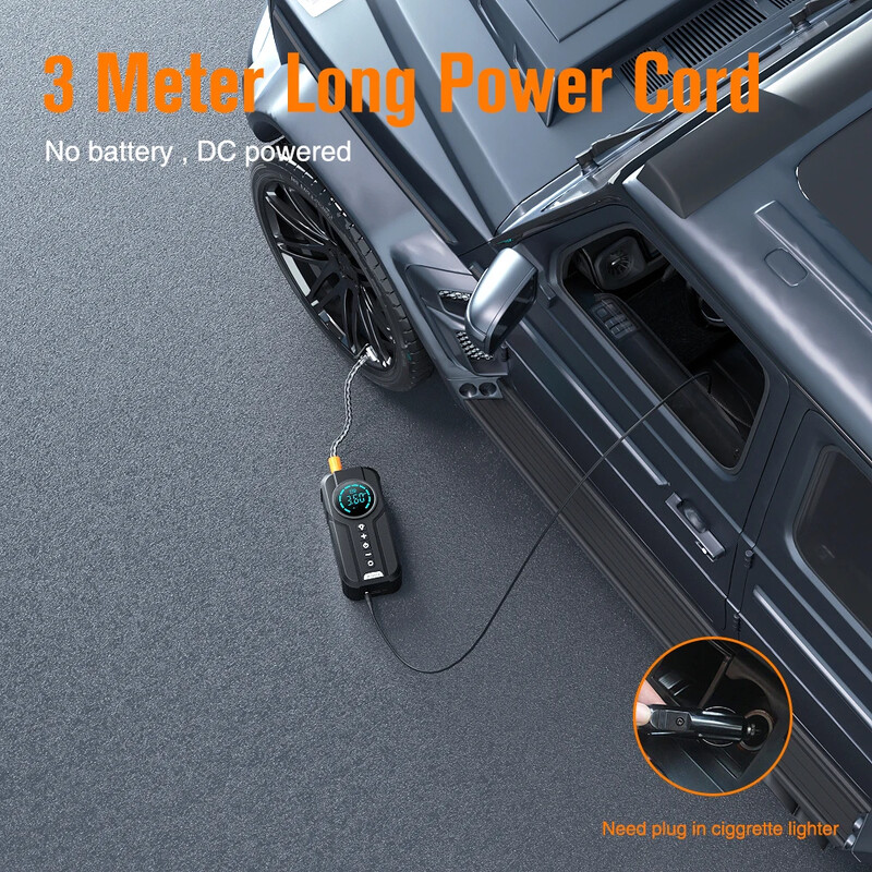 BUVAYE 150PSI žičana zračna pumpa Digitalna pumpa za napuhavanje guma Automobilski zračni kompresor s 3M kabelom za napajanje Nema potrebe za baterijom DC12V napajanje