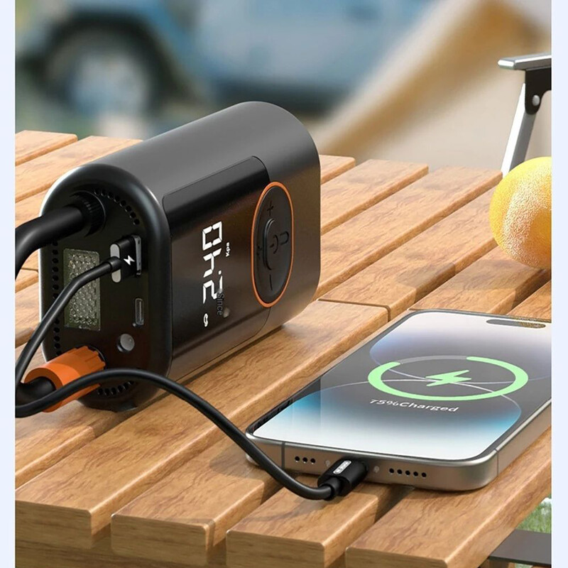 LEIBOO Mini mașină portabilă umflator de anvelope fără fir Pompă de aer reîncărcabilă cu funcție de încărcare ＆lumină LED Senzor de presiune în anvelope AI