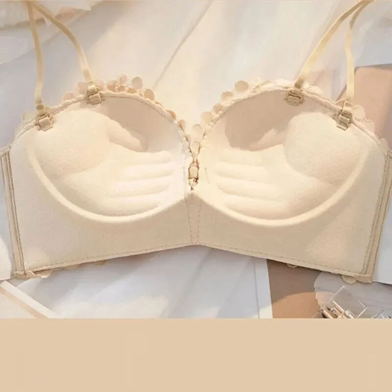 1 τεμάχιο σέξι πλάτη χωρίς ατσάλινο εσώρουχο δαχτυλιδιού Γυναικείο μικρό στήθος μαζεμένο μεγάλο στήθος που δείχνει μικρό σουτιέν Μαύρο/Τόνος δέρματος/Λευκό