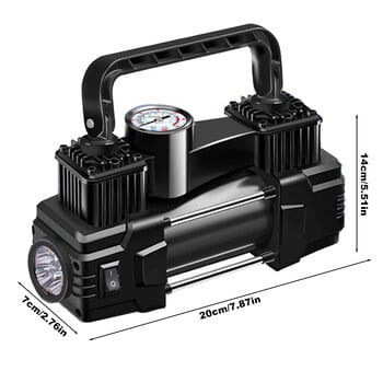 Αυτόματη φουσκωτή αντλία 12V 150 PSI με μανόμετρο βαρέως τύπου Deluxe Φορητός μεταλλικός αεροσυμπιεστής Διπλός κύλινδρος με φως LED