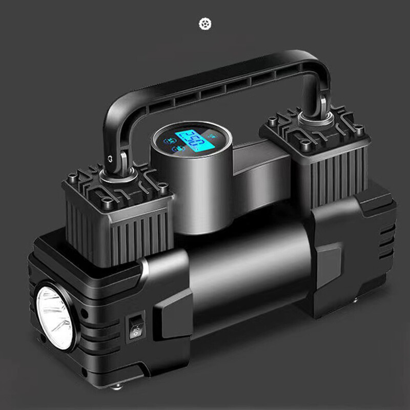 Pompă gonflabilă automată 12V 150PSI cu manometru Compresor de aer portabil de lux, metalic, dublu cilindru cu lumină LED