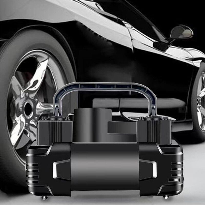 Pompă gonflabilă automată 12V 150PSI cu manometru Compresor de aer portabil de lux, metalic, dublu cilindru cu lumină LED