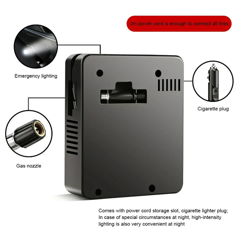 Pompă de aer electrică pentru mașină 96W Mini umflator de anvelope 12V 100PSI 35L/Min Compresor de aer portabil pentru mașină, motociclete, bicicletă