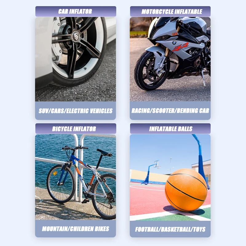 Pompă de umflare pentru mașină fără fir Mini pompă de aer portabilă, compresor de aer electric cu accelerare rapidă a umflarii pentru minge de bicicletă pentru motociclete