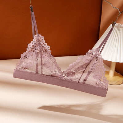 Sutiene sexy din dantelă pentru damă Sutien cu cupă triunghi în stil francez Lenjerie erotică Lenjerie subțire cu plasă florală Sutien activ Sutien intimă pentru femei