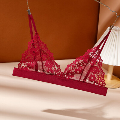 Sutiene sexy din dantelă pentru damă Sutien cu cupă triunghi în stil francez Lenjerie erotică Lenjerie subțire cu plasă florală Sutien activ Sutien intimă pentru femei