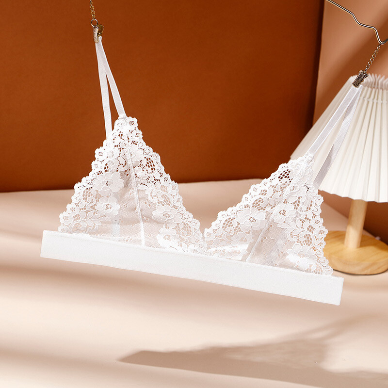 Sutiene sexy din dantelă pentru damă Sutien cu cupă triunghi în stil francez Lenjerie erotică Lenjerie subțire cu plasă florală Sutien activ Sutien intimă pentru femei