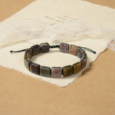 Ručno izrađene četvrtaste kamene narukvice - elegantne pastelne i zemljane nijanse s podesivim pletenim kablom za cjelodnevnu udobnost i stil