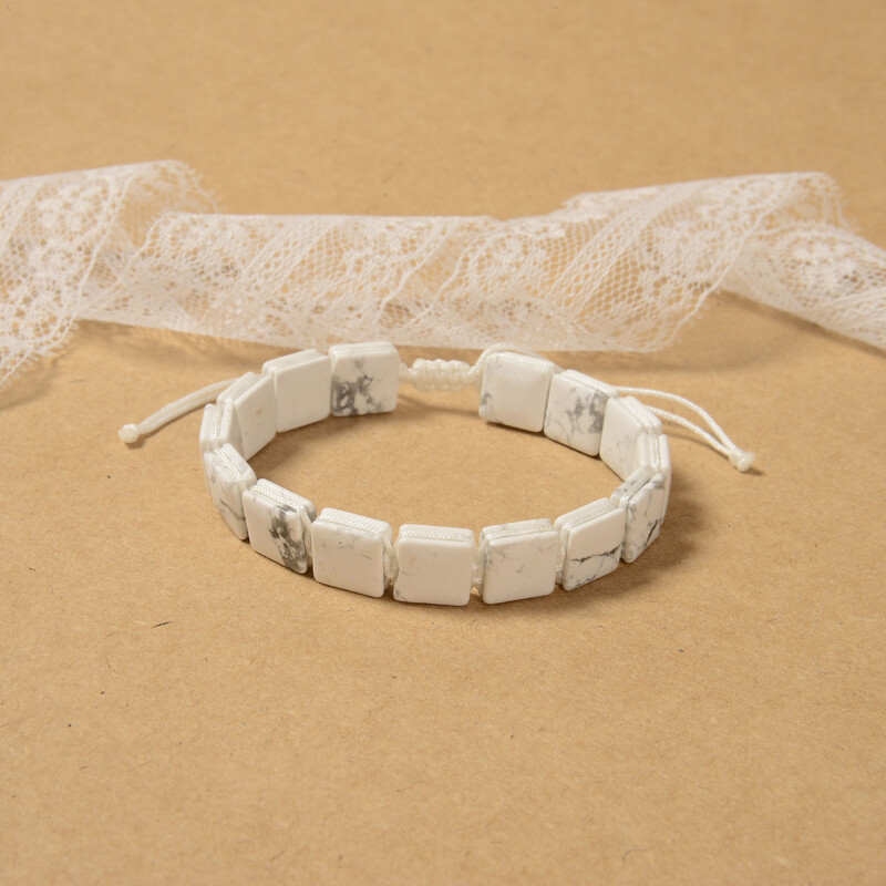 Ručno izrađene četvrtaste kamene narukvice - elegantne pastelne i zemljane nijanse s podesivim pletenim kablom za cjelodnevnu udobnost i stil