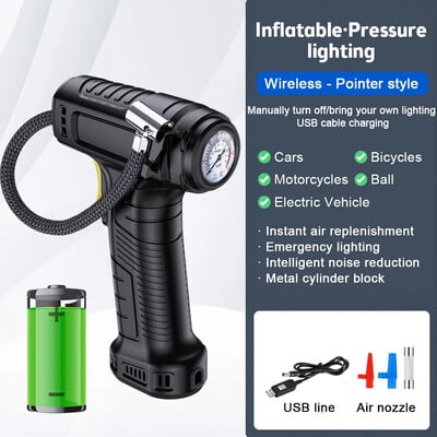 Pompă de aer pentru mașină 120W Pompă gonflabilă pentru anvelope fără fir/cu fir Compresor portabil de aer pentru mașină Dispozitiv de umflare pentru anvelope pentru mașină pentru bicicletă