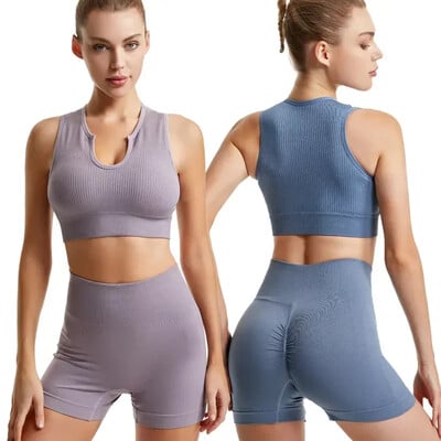 Sutien sport nou pentru femei Sexy cu gâtul în U Push Up Sală de gimnastică Jogging Yoga Fitness Vestă antișoc Crop Tops Set sutiene sport pentru femei