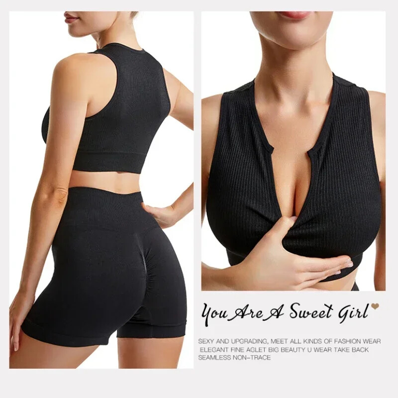 Sutien sport nou pentru femei Sexy cu gâtul în U Push Up Sală de gimnastică Jogging Yoga Fitness Vestă antișoc Crop Tops Set sutiene sport pentru femei