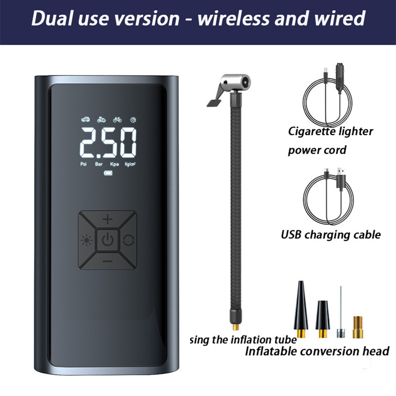 1 set Pompă de umflare montată pe mașină Afișaj digital inteligent Pompă de umflare a anvelopelor fără fir Detectare și umflare a presiunii în anvelope