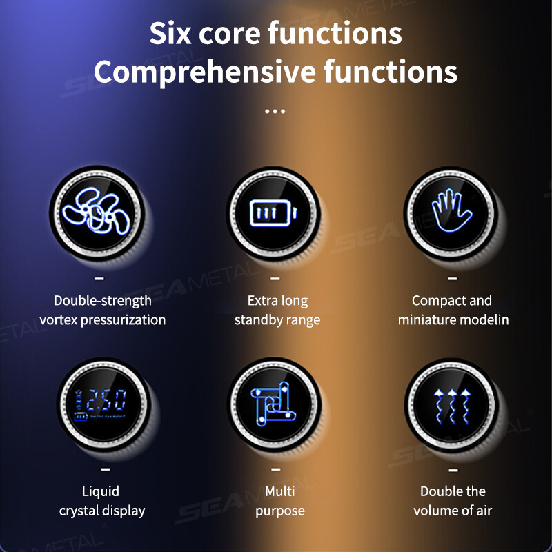 SEAMETAL bezvadu automašīnas gaisa kompresora gaisa sūknis, elektriskais riepu piepūšanas sūknis, C tipa LED daudzfunkciju rīks automašīnu motociklu velosipēdu bumbām