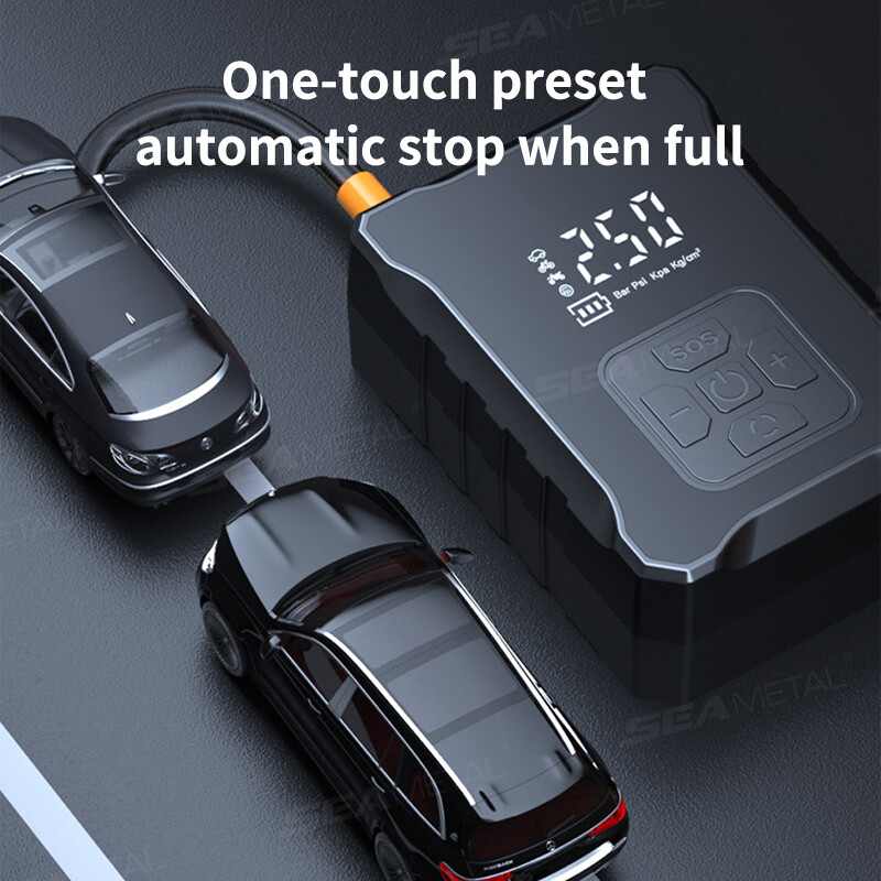 SEAMETAL bezvadu automašīnas gaisa kompresora gaisa sūknis, elektriskais riepu piepūšanas sūknis, C tipa LED daudzfunkciju rīks automašīnu motociklu velosipēdu bumbām