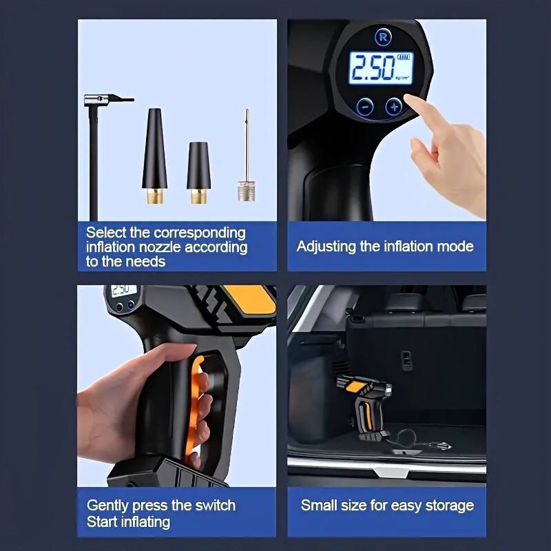 120 W juhtmeta pumbaga auto õhukompressor rehvirõhu test Digitaalne rehvi õhupump