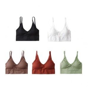 Set de 5 piese de sutiene sport fără cusături, sutiene confortabile fără sârmă, sutiene cu bretele spaghetti cu decolteu în V, sutiene push-up / lenjerie de corp /